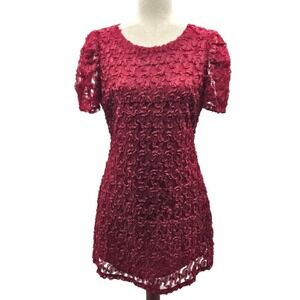 Lulus Lace Overlay Wine Red‎ Puff Sleeve Mini Dress Size Medium